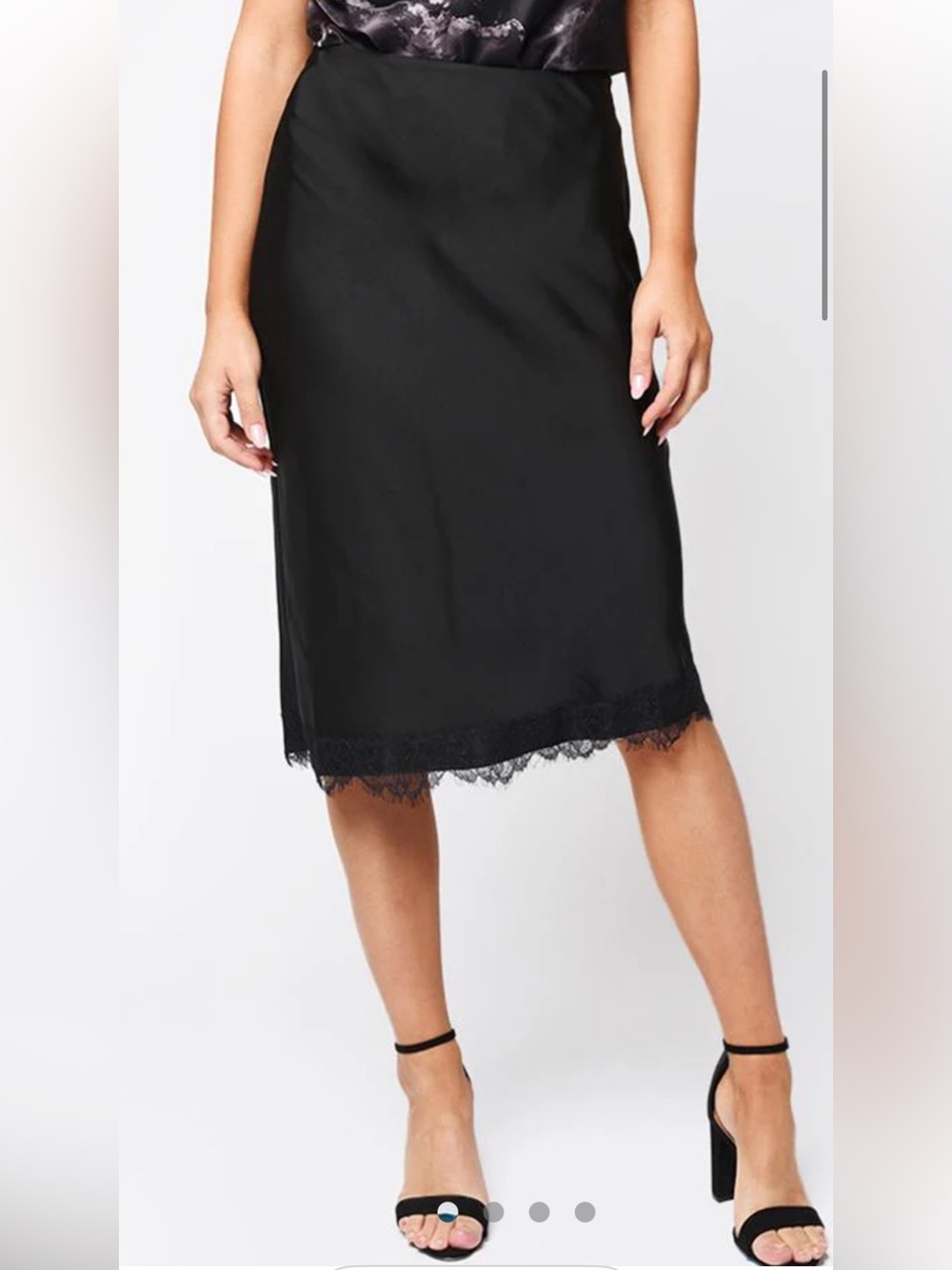 cupcakes & cashmere Black Midi Slip Skirt with Lace Trim
